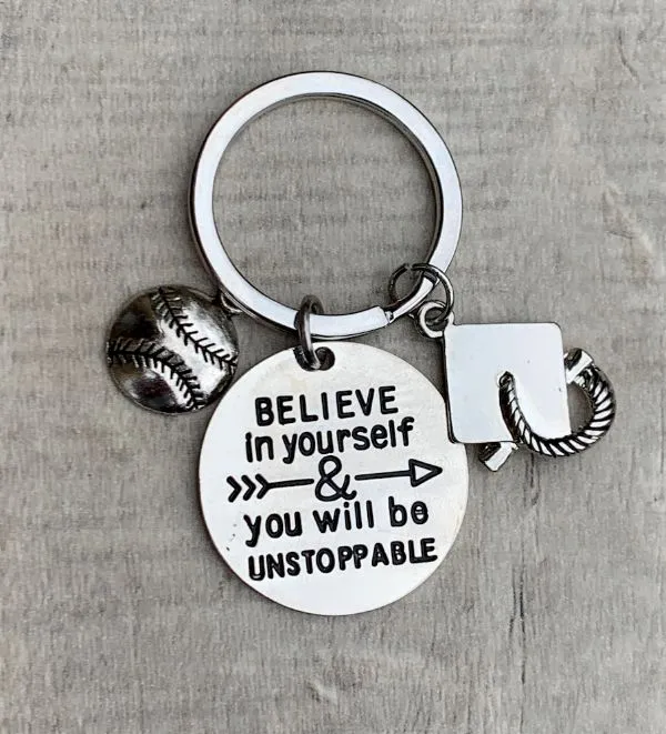 Sports Graduation Keychain -Believe In Yourself & You Will Be Unstoppable- Pick Activity