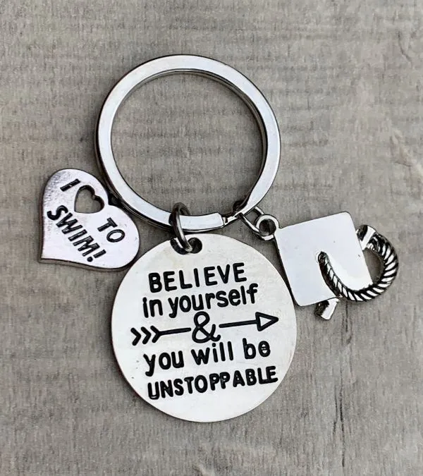 Sports Graduation Keychain -Believe In Yourself & You Will Be Unstoppable- Pick Activity