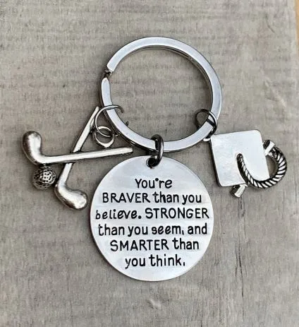 Sports Graduation Keychain - Braver Thank You Believe- Pick Activity