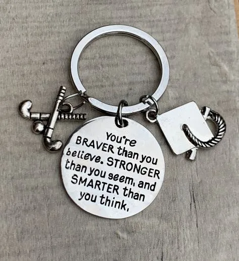 Sports Graduation Keychain - Braver Thank You Believe- Pick Activity