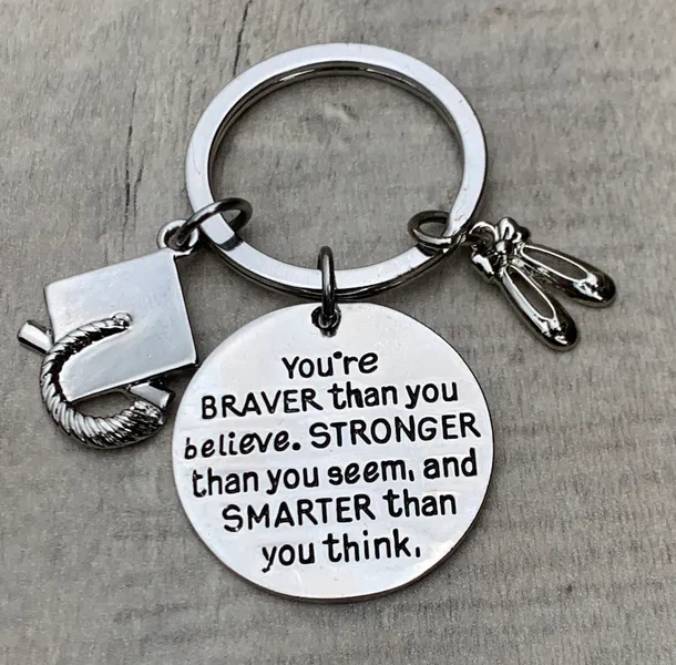 Sports Graduation Keychain - Braver Thank You Believe- Pick Activity