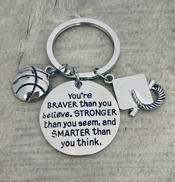 Sports Graduation Keychain - Braver Thank You Believe- Pick Activity