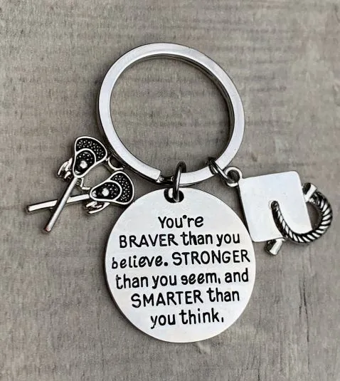 Sports Graduation Keychain - Braver Thank You Believe- Pick Activity