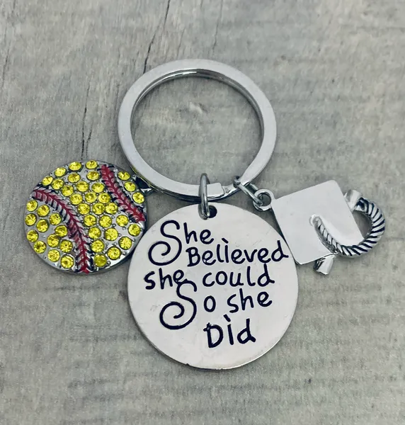 Sports Graduation Keychain - She Believed She Could - Pick Activity