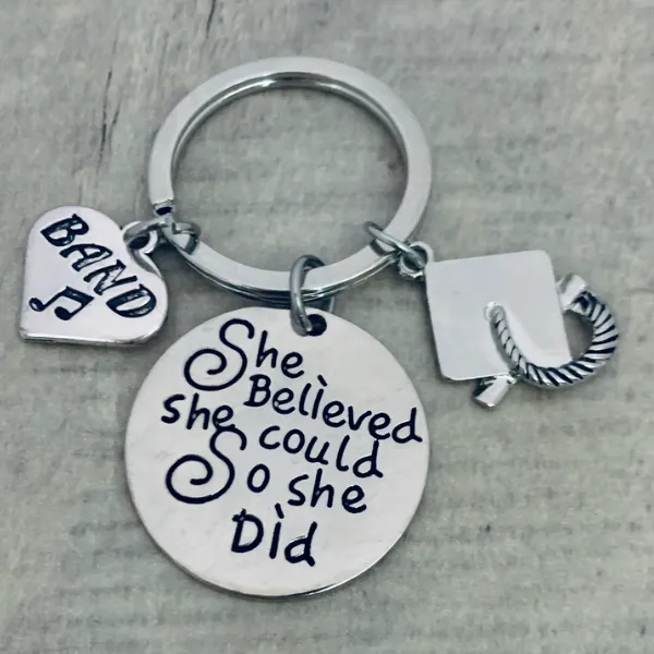 Sports Graduation Keychain - She Believed She Could - Pick Activity