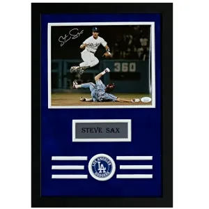 Steve Sax Hand Signed & Framed Los Angeles Dodgers 8x10 Photo (JSA)