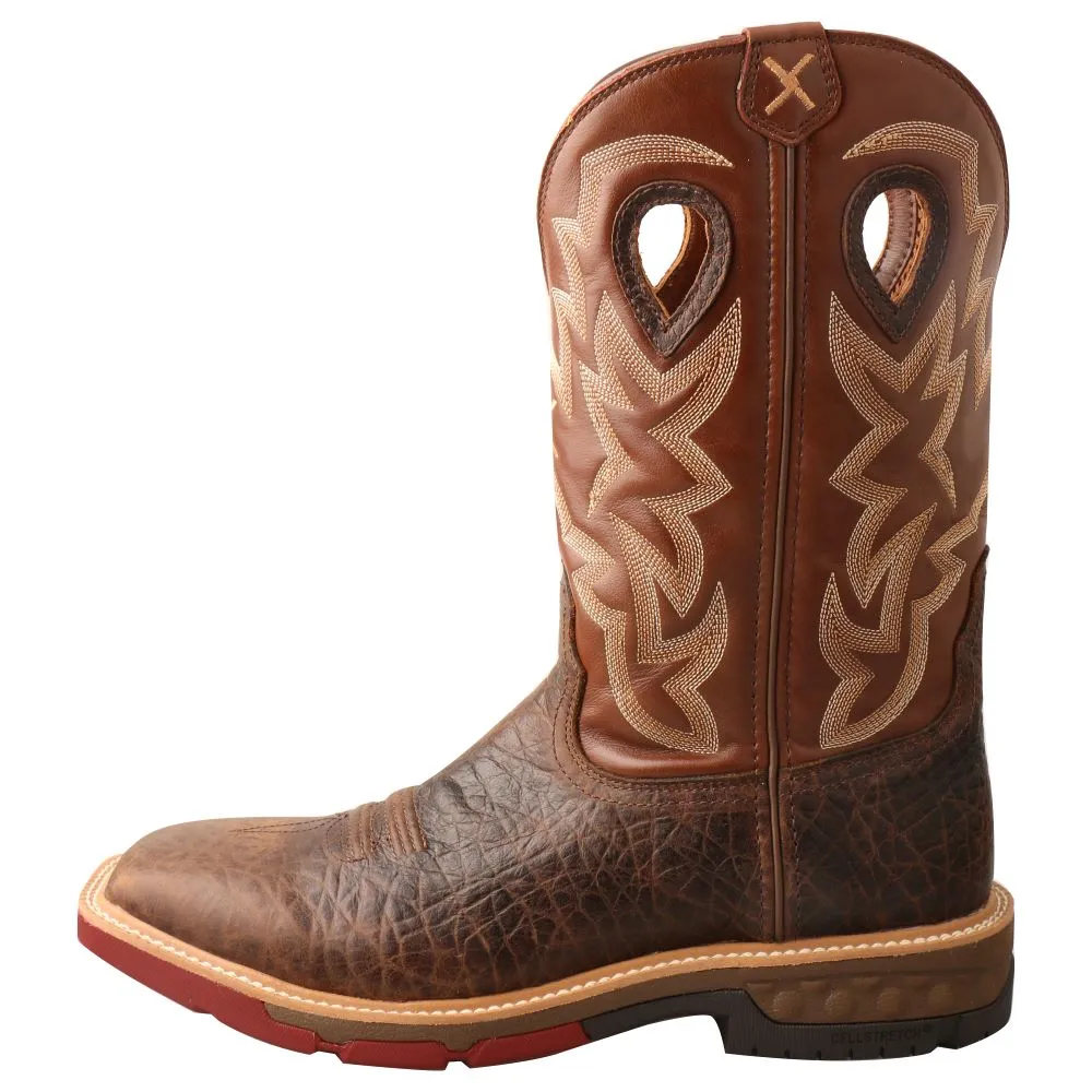 'Twisted X' Men's 12" Cellstretch WP Western Square Toe - Smokey Chocolate / Spice