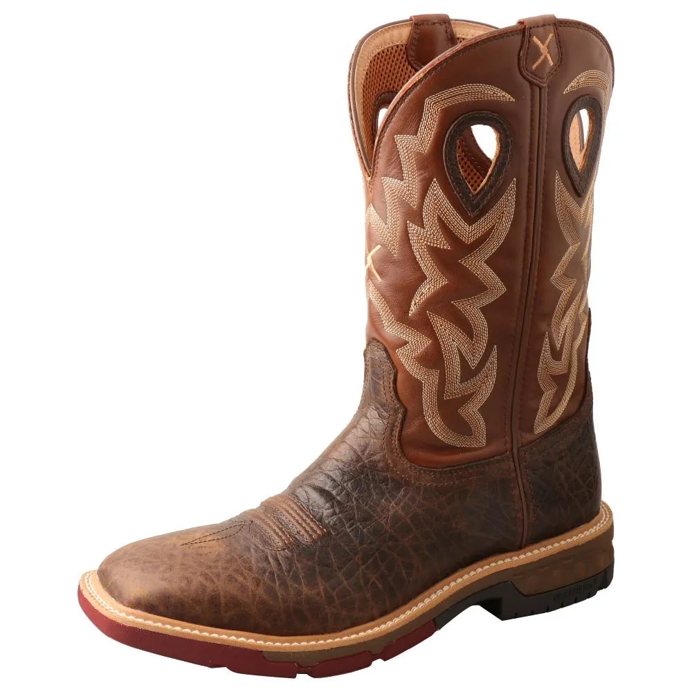 'Twisted X' Men's 12" Cellstretch WP Western Square Toe - Smokey Chocolate / Spice