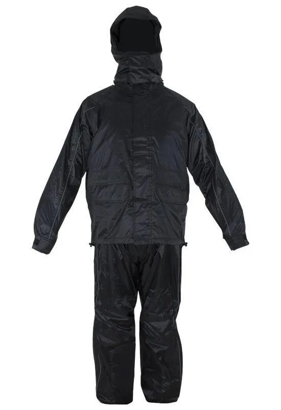 Two-Piece Black Rain Suit With Zippered Side Seams, RS21-HOODIE-DL