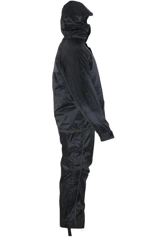 Two-Piece Black Rain Suit With Zippered Side Seams, RS21-HOODIE-DL