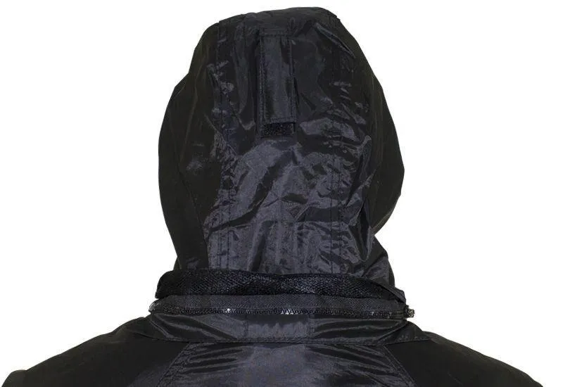 Two-Piece Black Rain Suit With Zippered Side Seams, RS21-HOODIE-DL