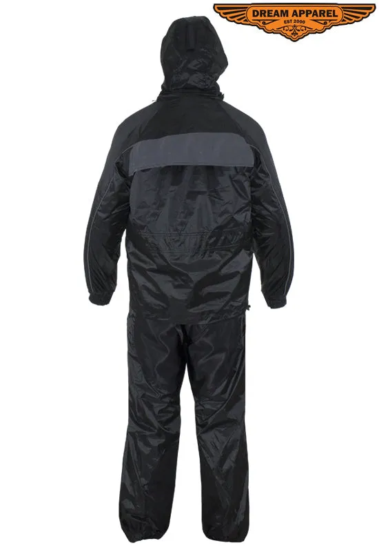 Two-Piece Black Rain Suit With Zippered Side Seams