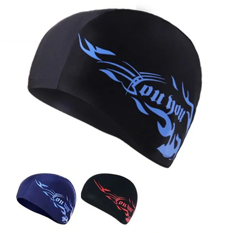 Unisex Spandex Breathable Swimming Cap(Blue Fire on Red)