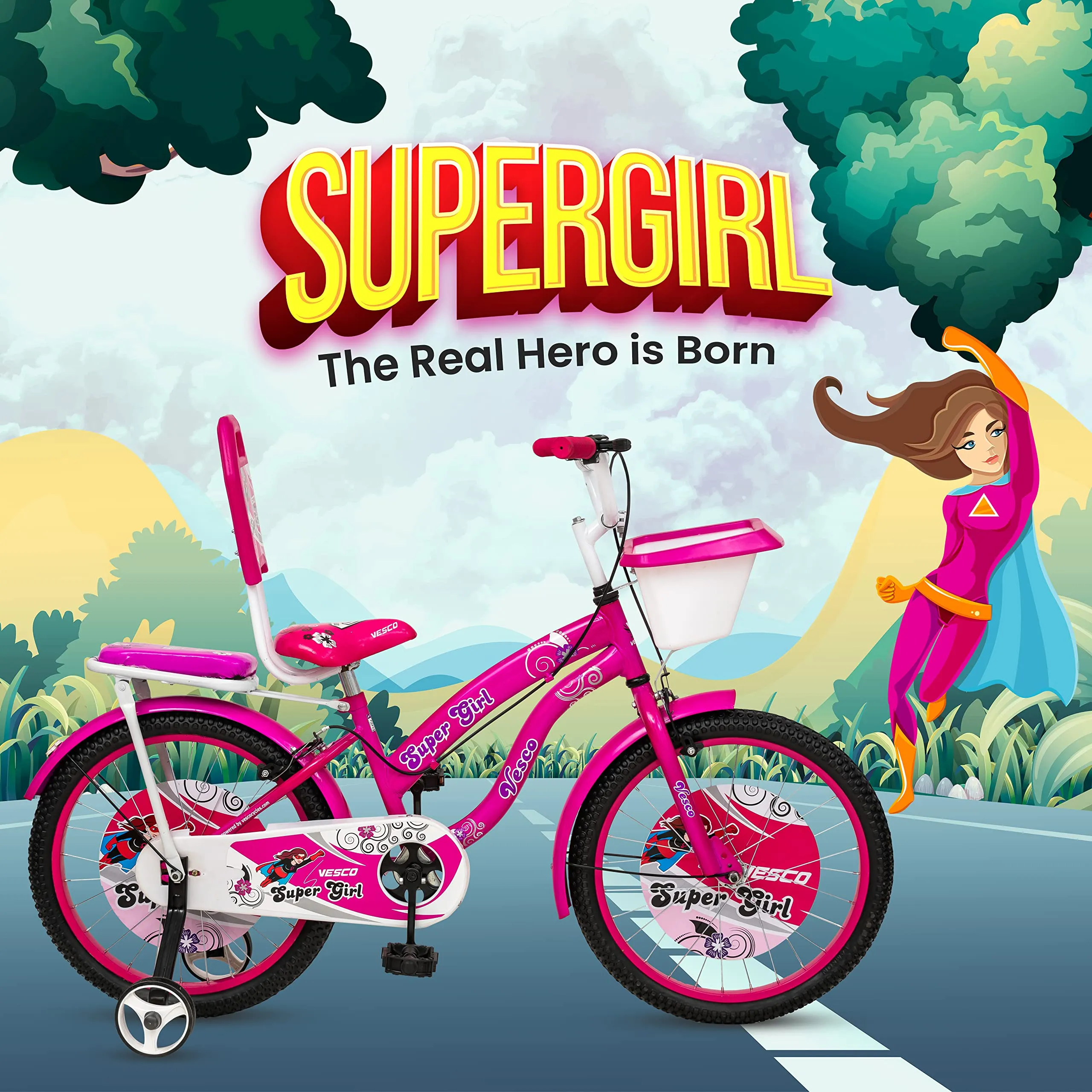 VESCO Super Girl Cycle 20-T Kid's Bikes | Balance Wheel Bicycle Kid Girls | 20" inches | Ideal for 6-9 Years (Pink)