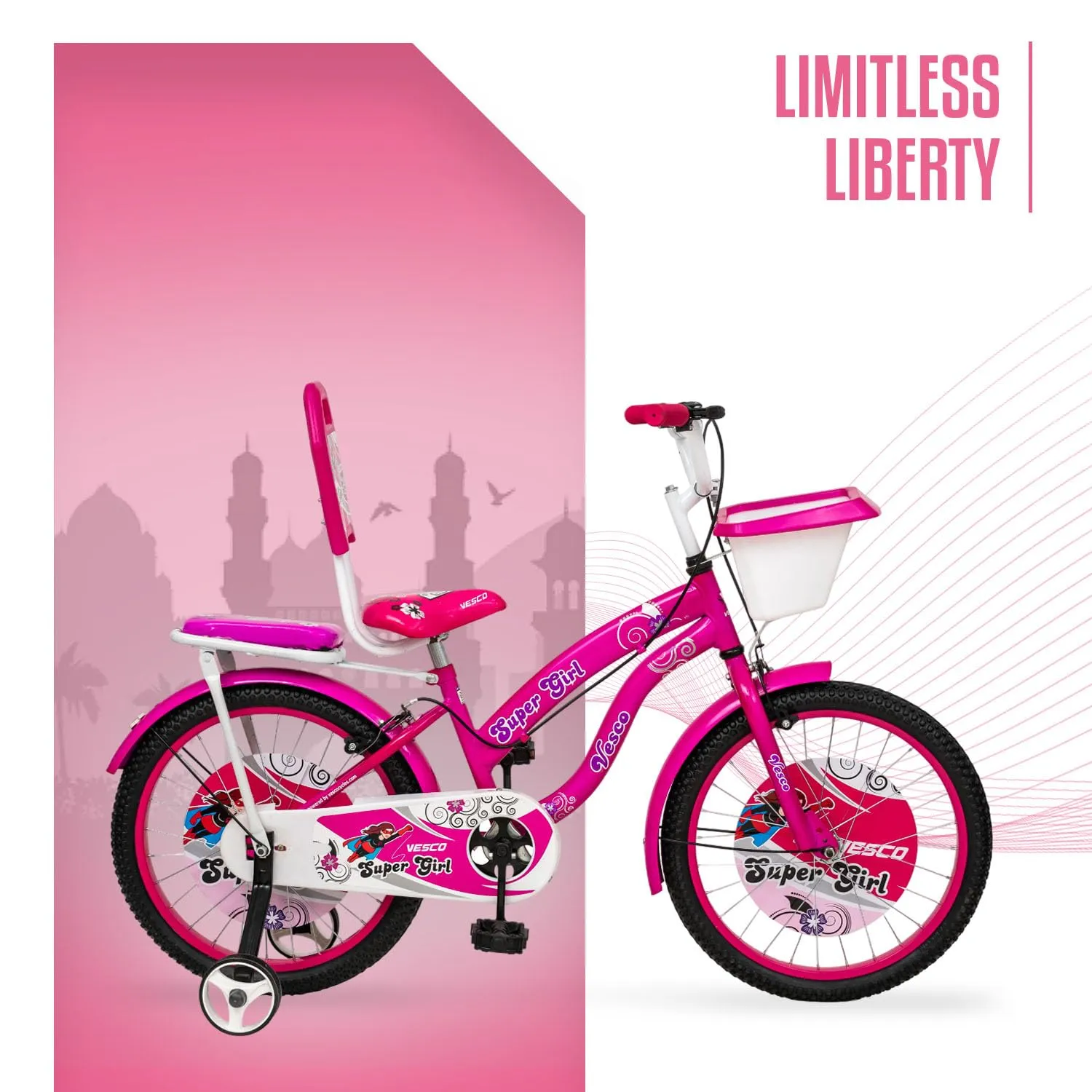 VESCO Super Girl Cycle 20-T Kid's Bikes | Balance Wheel Bicycle Kid Girls | 20" inches | Ideal for 6-9 Years (Pink)