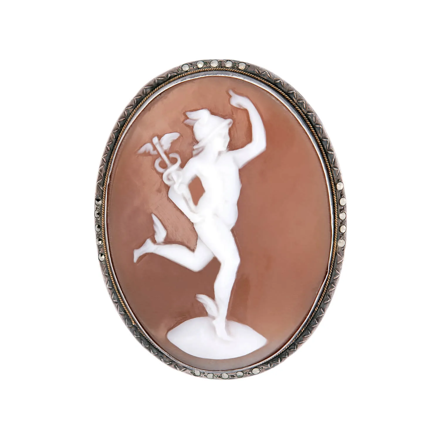 Victorian Silver Mercury Shell Cameo Pin