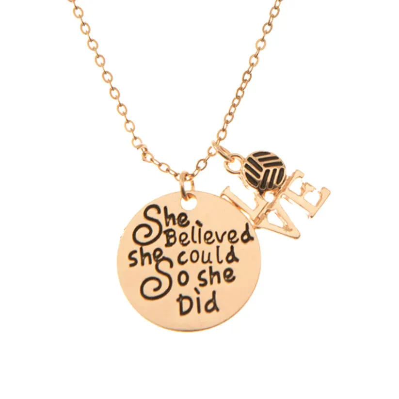 Volleyball She Believed She Could So She Did Necklace - Pick Charm