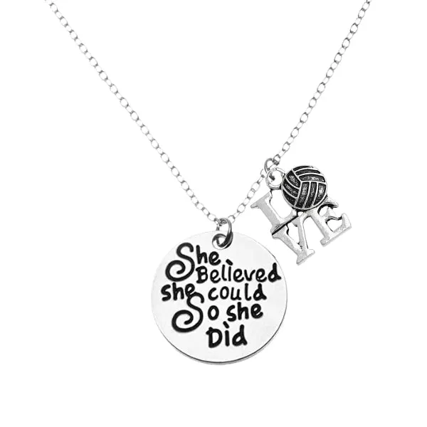 Volleyball She Believed She Could So She Did Necklace - Pick Charm