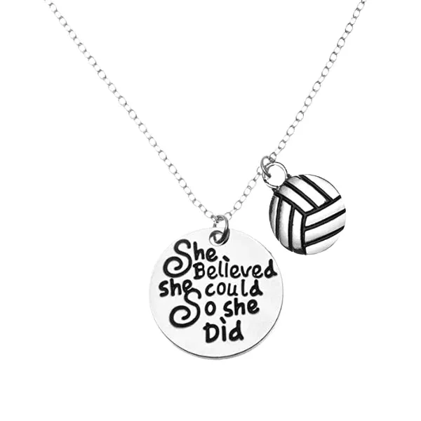 Volleyball She Believed She Could So She Did Necklace - Pick Charm