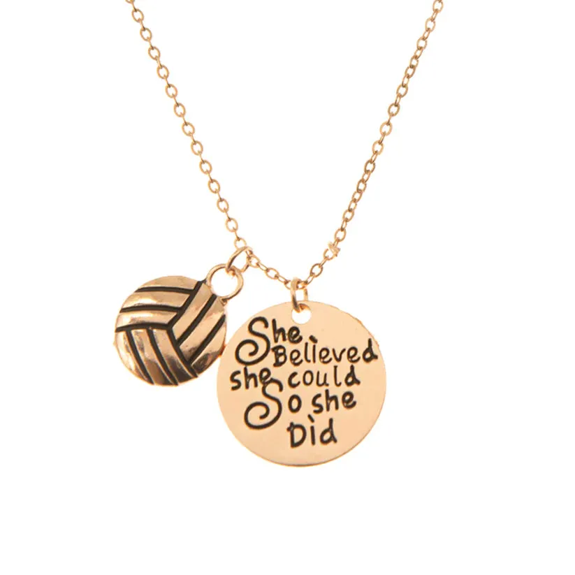 Volleyball She Believed She Could So She Did Necklace - Pick Charm