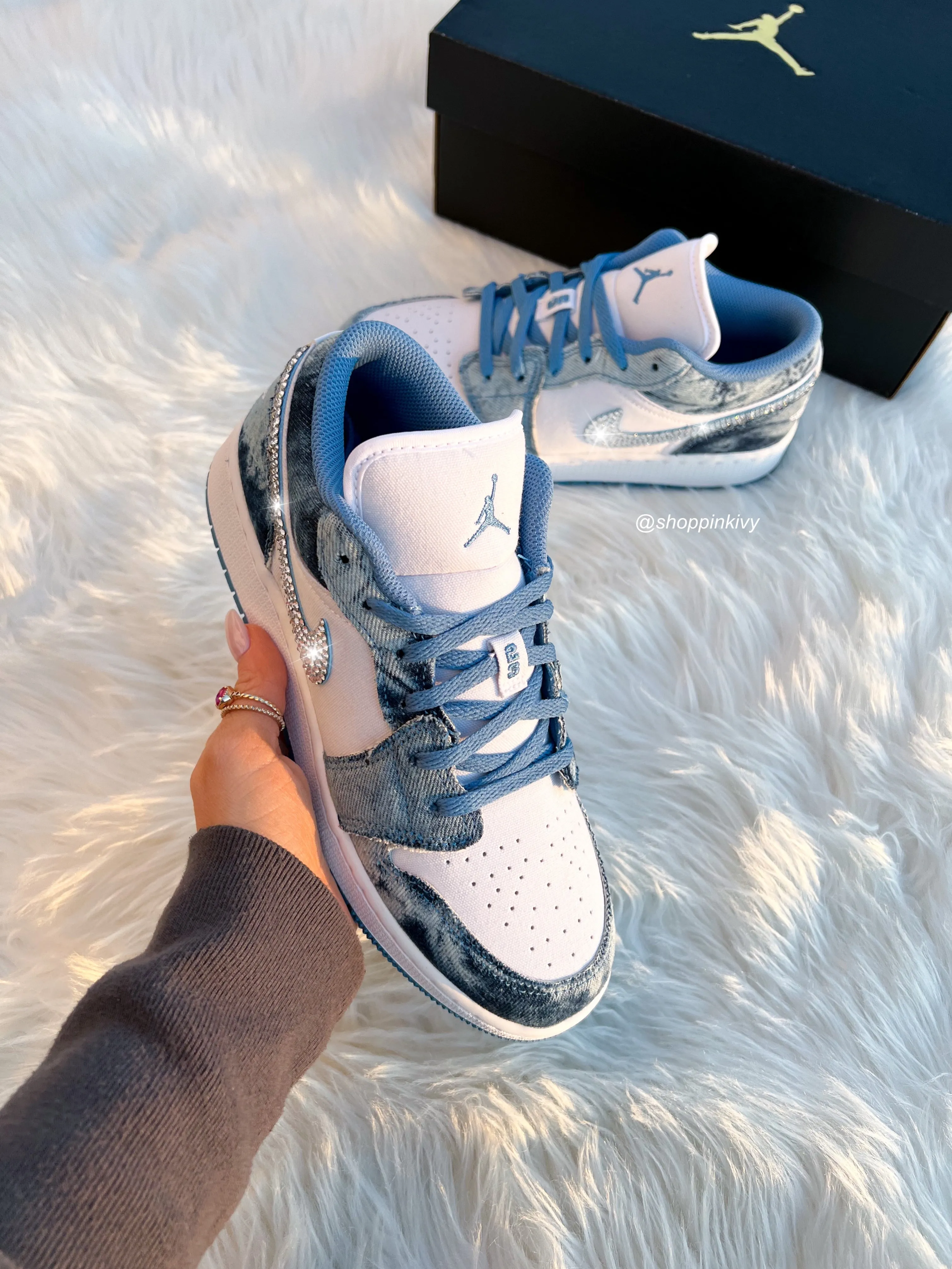 Washed Denim Swarovski Women’s Air Jordan 1 Low Shoes