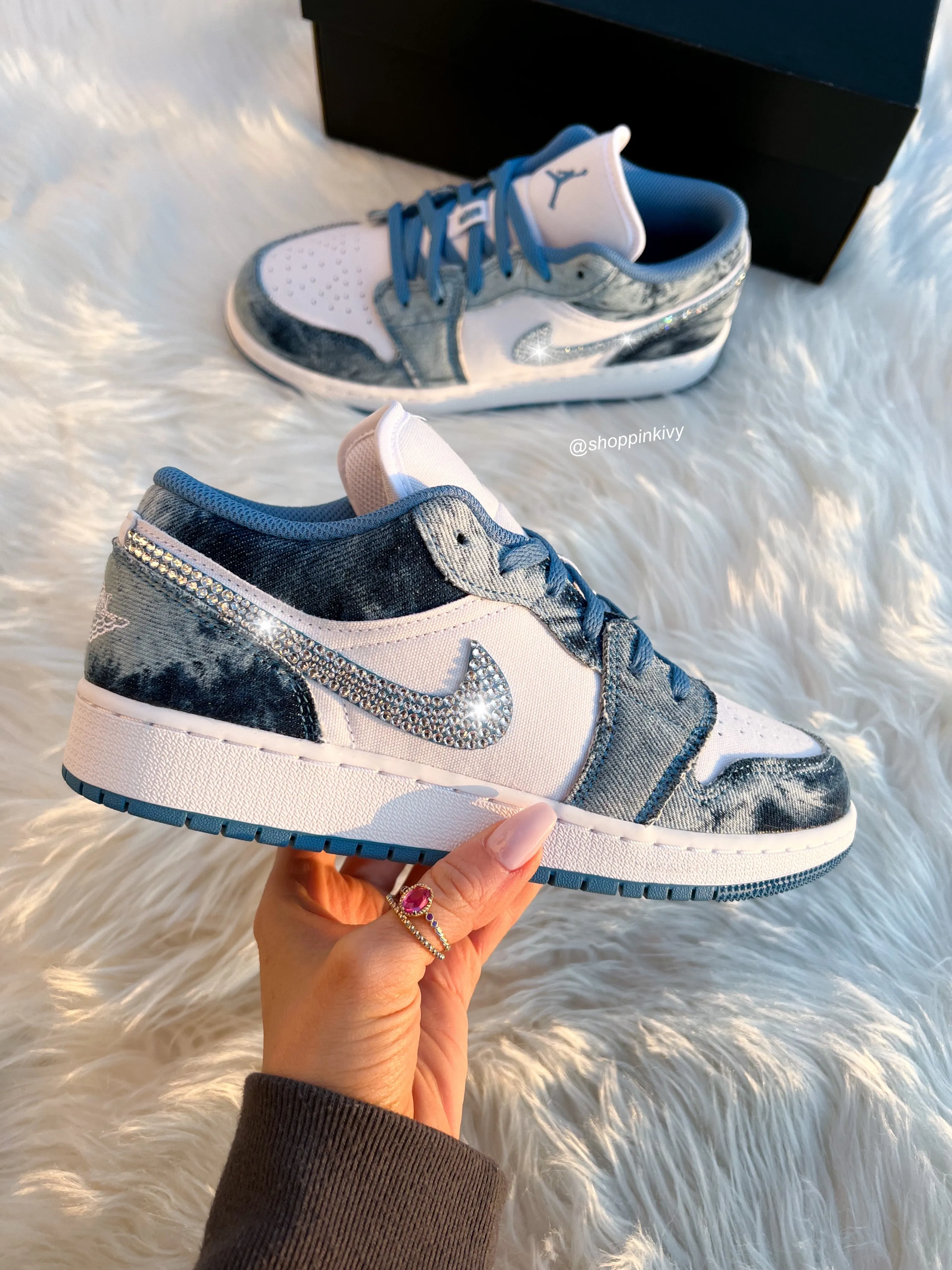 Washed Denim Swarovski Women’s Air Jordan 1 Low Shoes