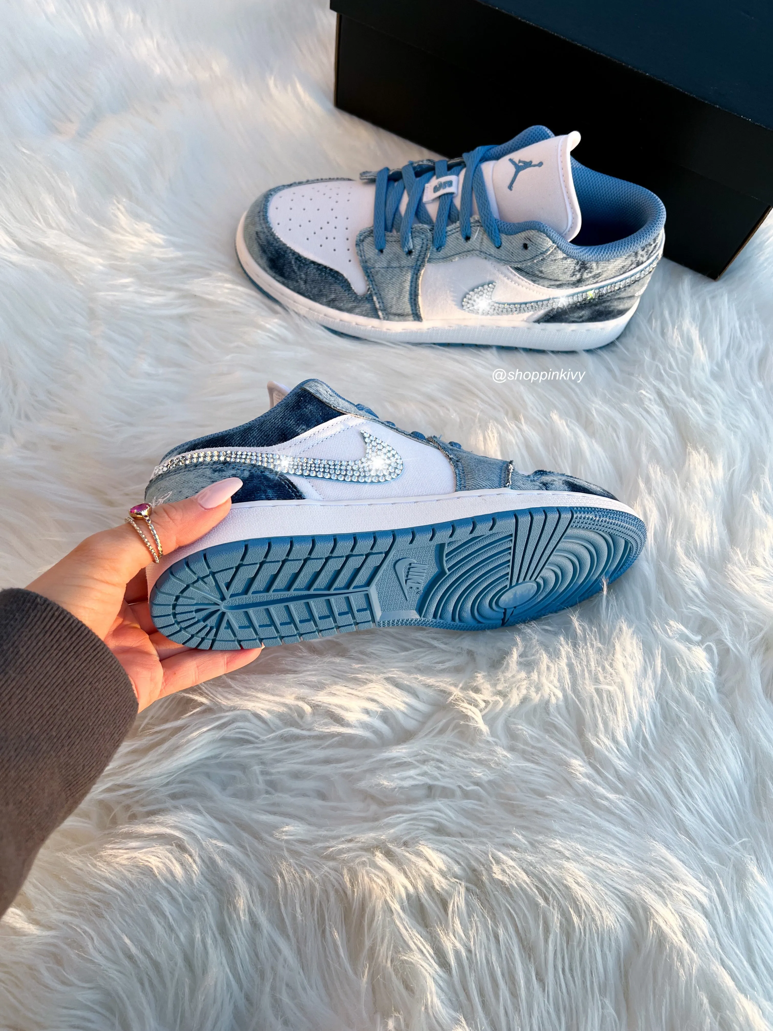 Washed Denim Swarovski Women’s Air Jordan 1 Low Shoes