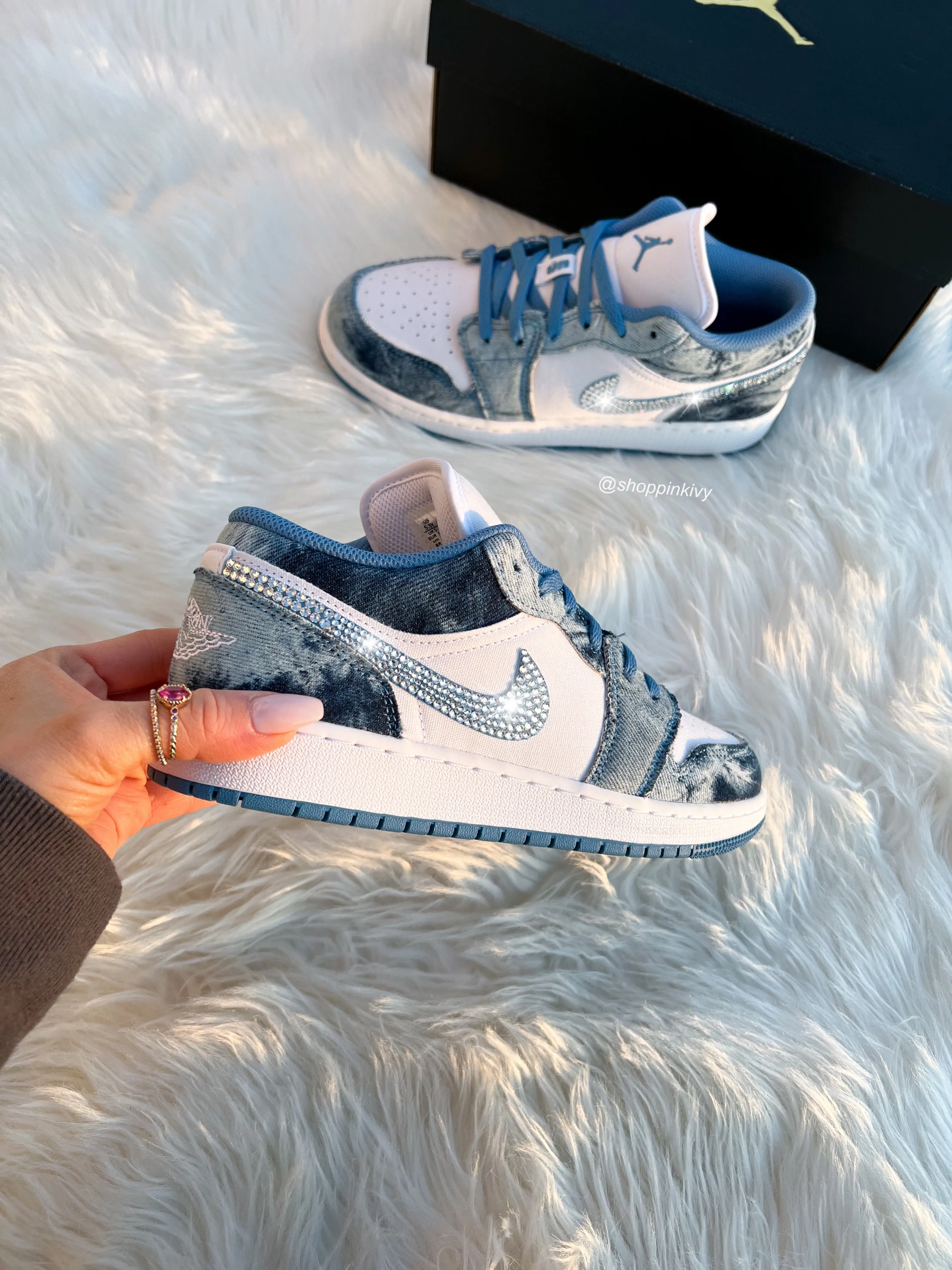 Washed Denim Swarovski Women’s Air Jordan 1 Low Shoes