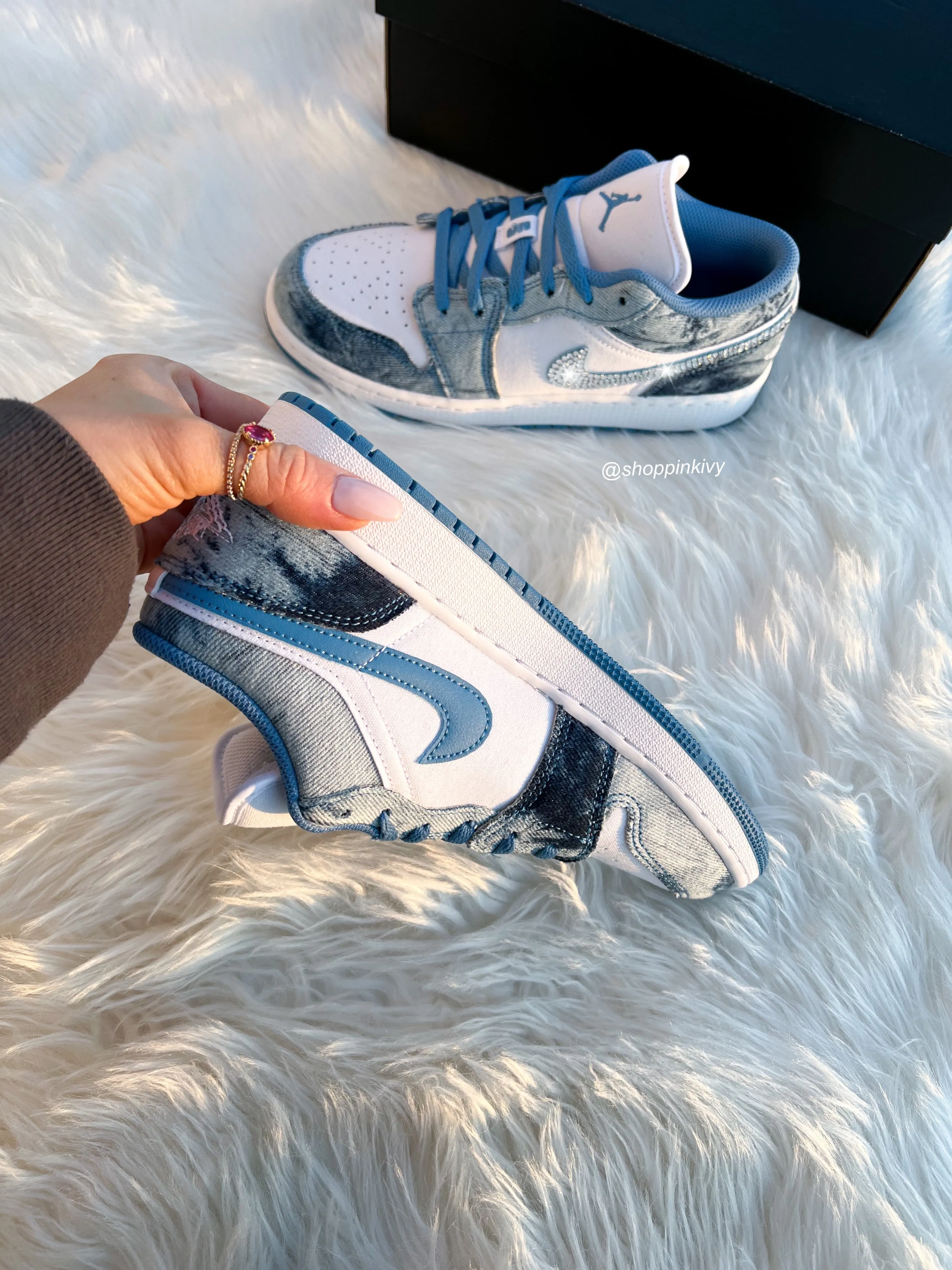 Washed Denim Swarovski Women’s Air Jordan 1 Low Shoes