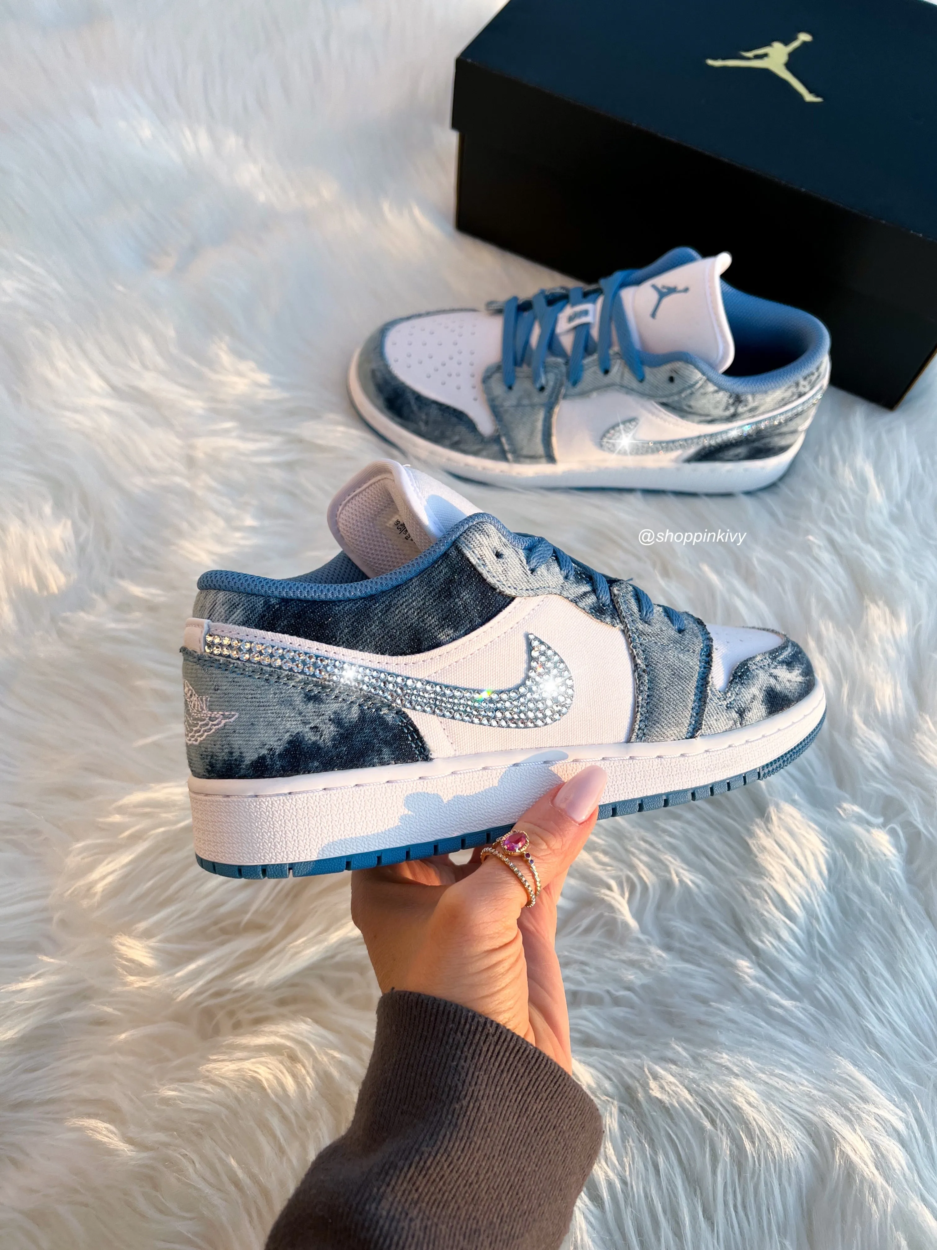 Washed Denim Swarovski Women’s Air Jordan 1 Low Shoes