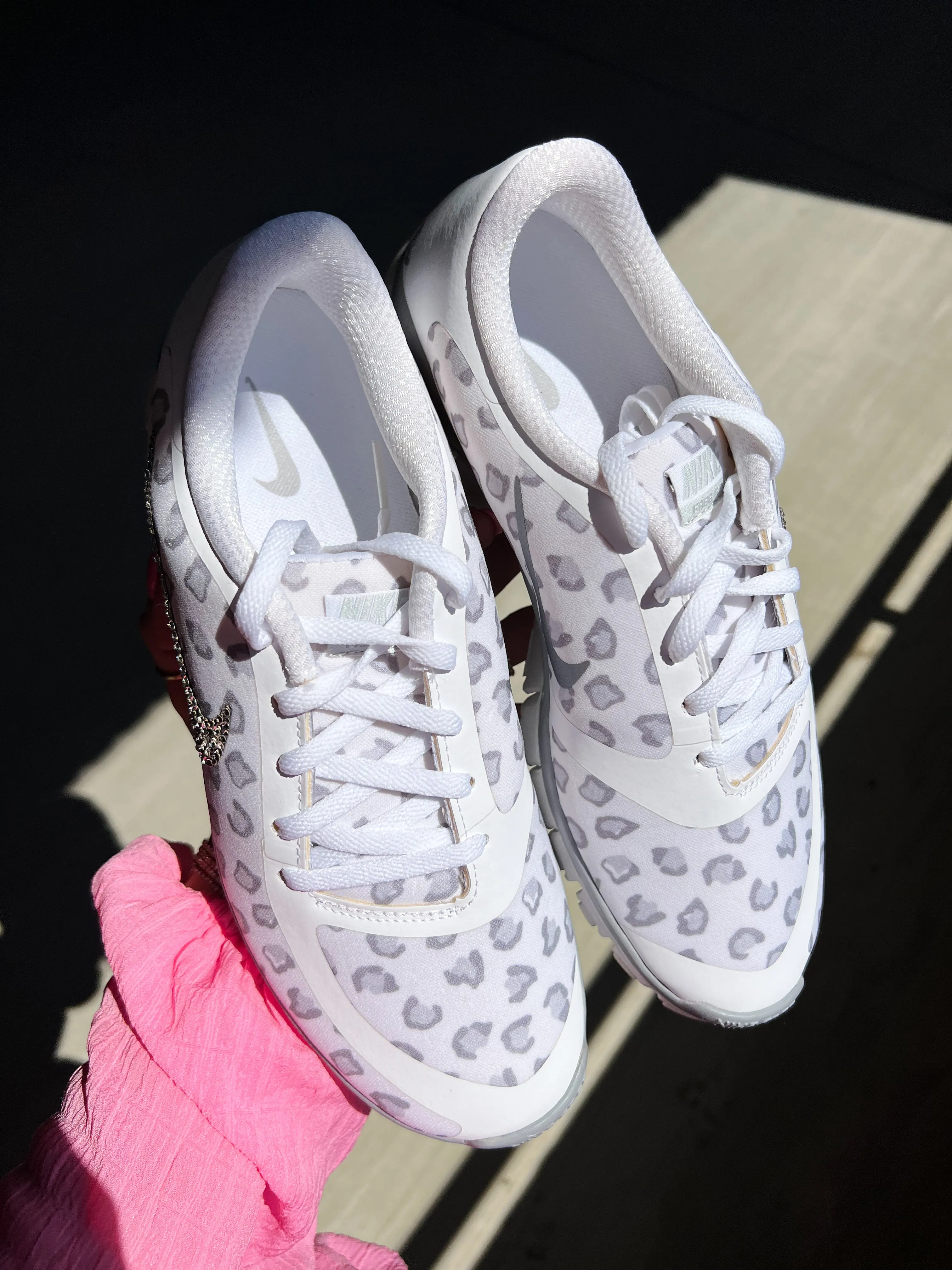 White Leopard Swarovski Womens Nike Shoes