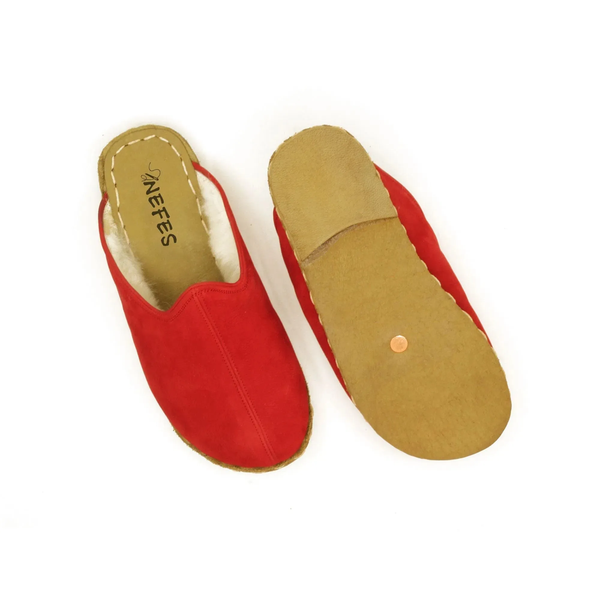 Winter Red Sheepskin Barefoot Slippers