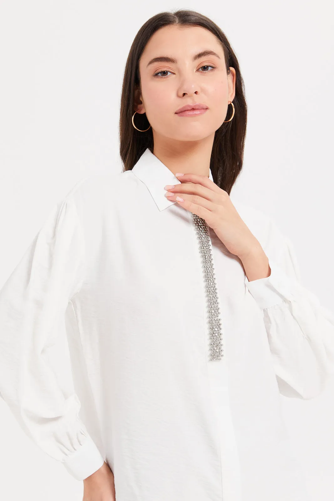 Women Ivory Embellished Shirt