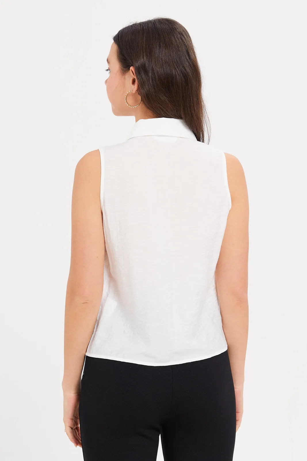 Women White Full Ruffled Front Top