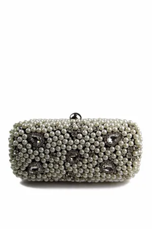 Womens Black Clutch Hand Bag Pearls Diamante Wedding Bridal