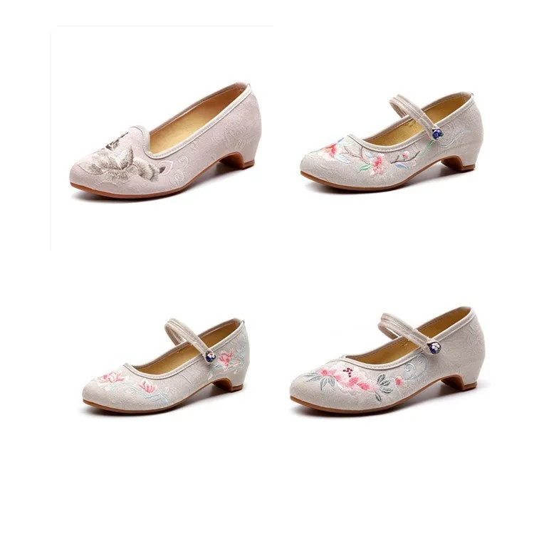 Women's Spring Ethnic Style Embroidered Height Increasing Canvas Shoes