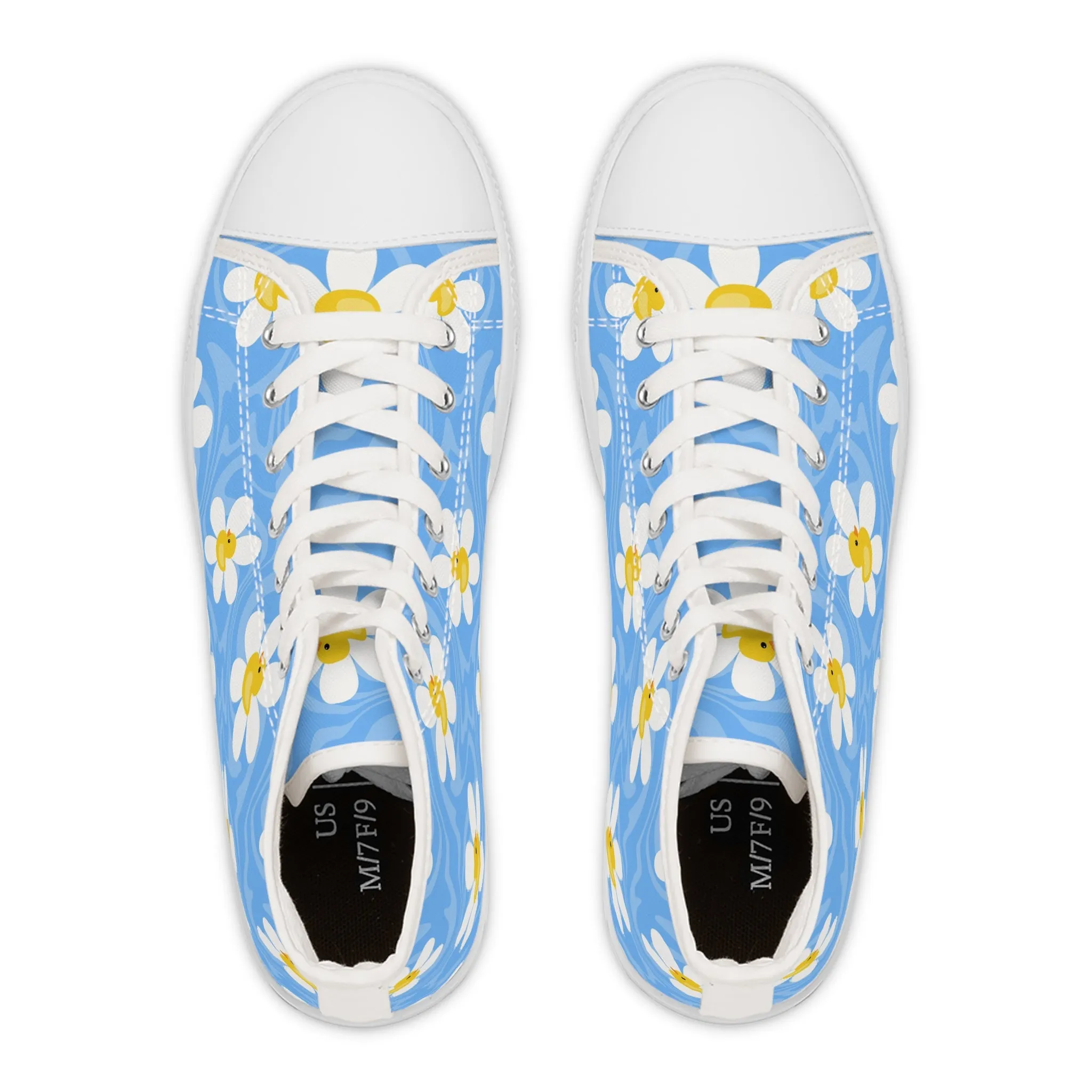 Yellow Duck on Flowers Women's High Top Sneakers