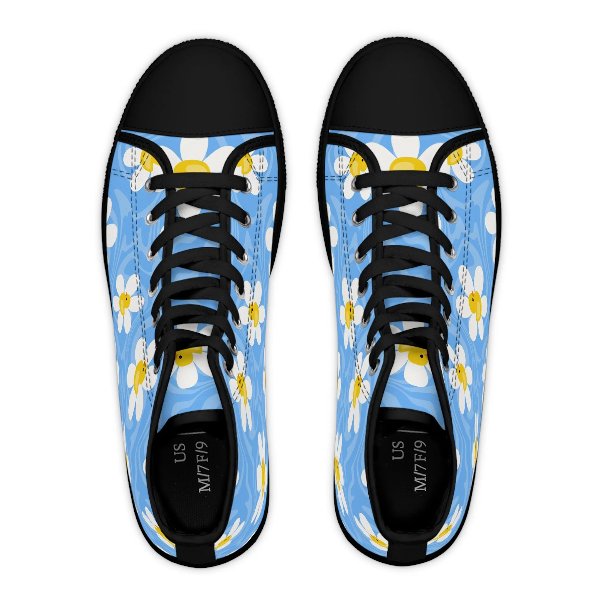 Yellow Duck on Flowers Women's High Top Sneakers