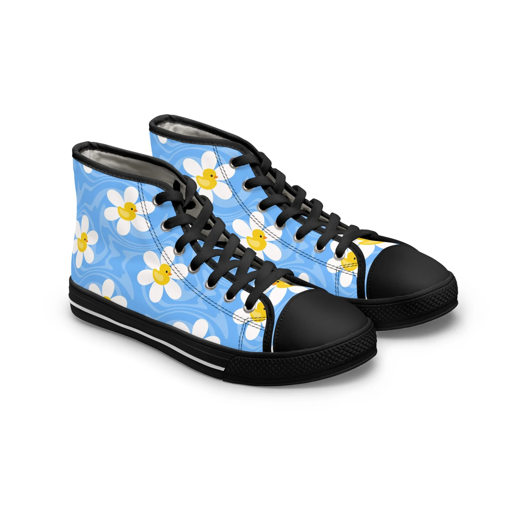 Yellow Duck on Flowers Women's High Top Sneakers