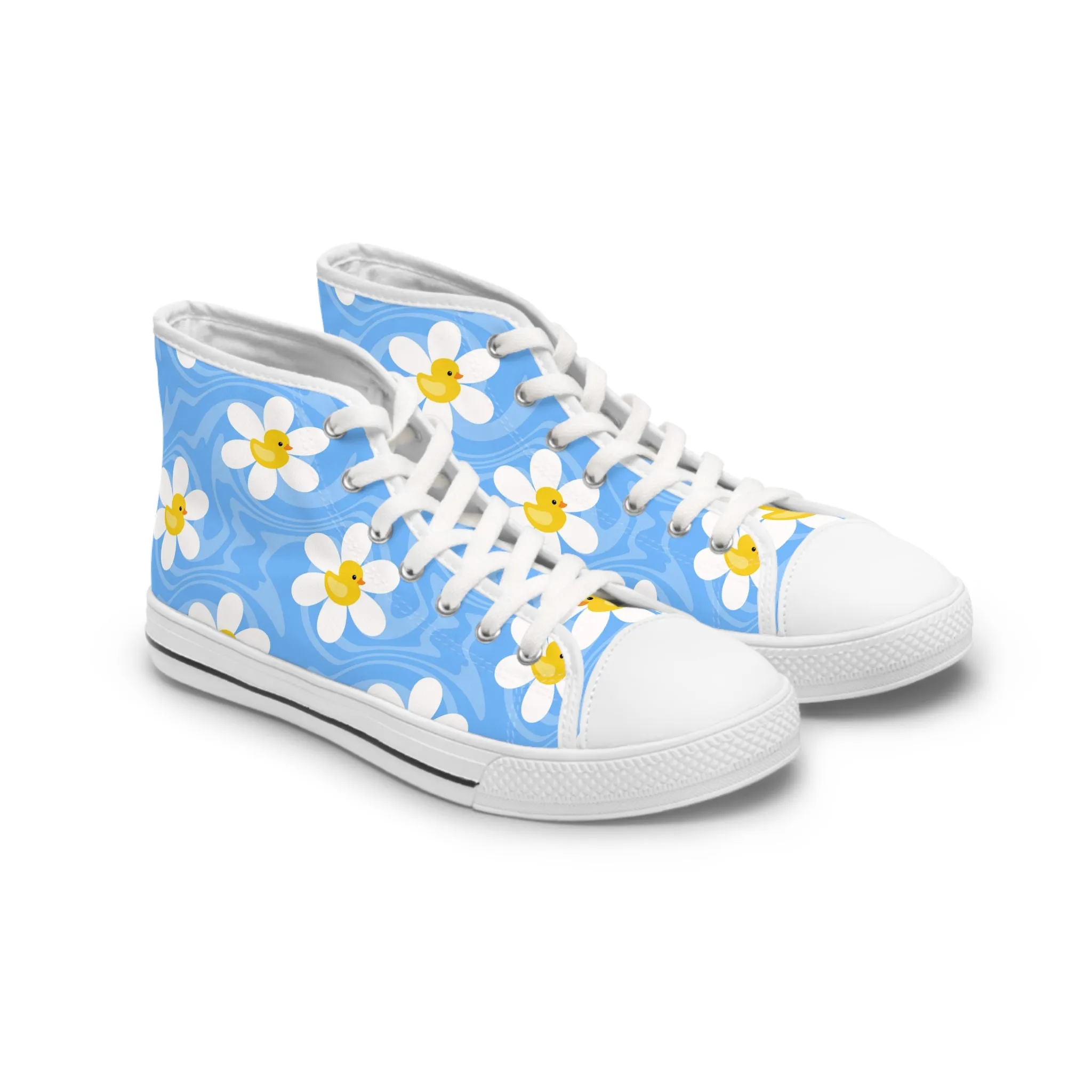 Yellow Duck on Flowers Women's High Top Sneakers