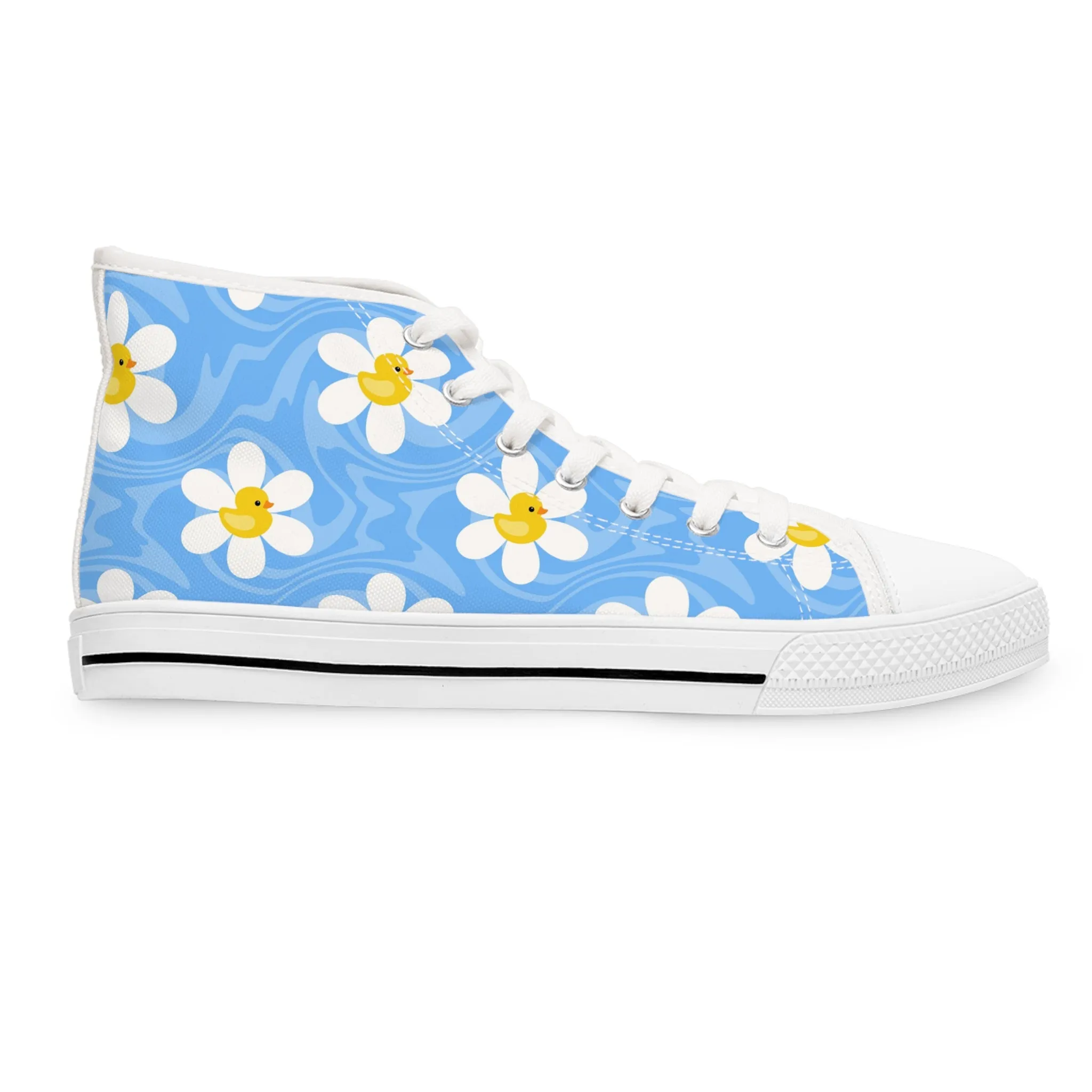 Yellow Duck on Flowers Women's High Top Sneakers