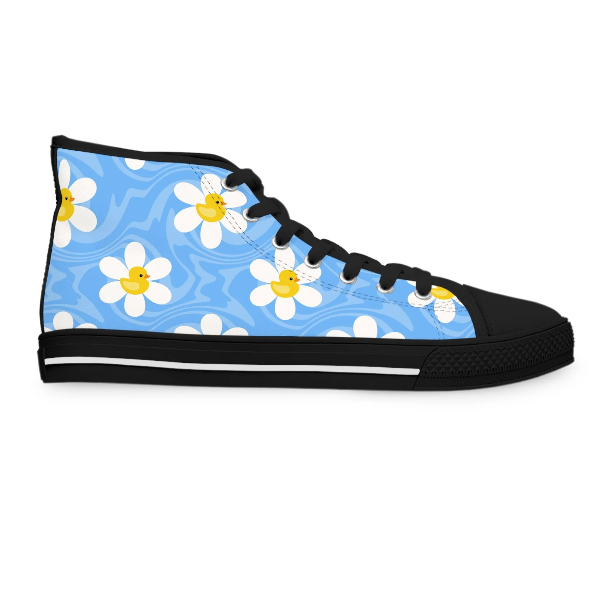 Yellow Duck on Flowers Women's High Top Sneakers